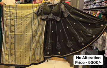 Designer Cotton Ajrakh Chaniya Choli With Mirror work