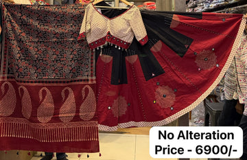 Designer Cotton Ajrakh Chaniya Choli With Mirror work