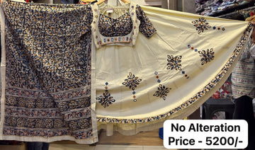 Designer Cotton Ajrakh Chaniya Choli With Mirror work