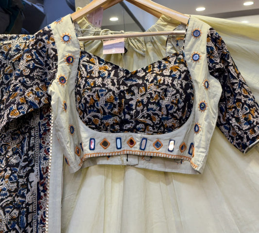 Designer Cotton Ajrakh Chaniya Choli With Mirror work