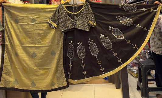 Designer Cotton Ajrakh Chaniya Choli With Mirror work