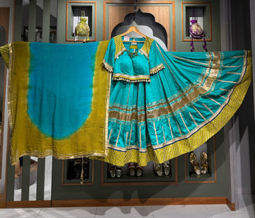 Firozi Blue & Mustard Green Ombre S Lumpy Chaniya Choli