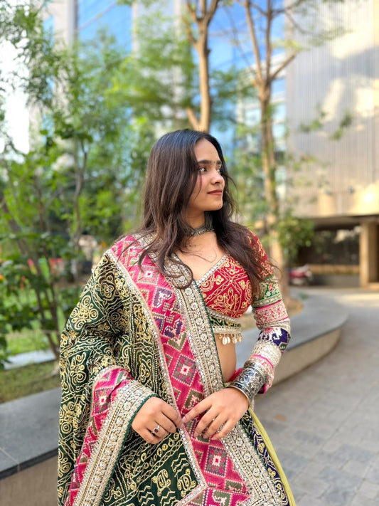 Designer Multicolour Mukesh Chaniya with Ghar Chola & Long Multicolour Blouse