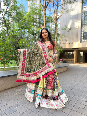 Designer Multicolour Mukesh Chaniya with Ghar Chola & Long Multicolour Blouse