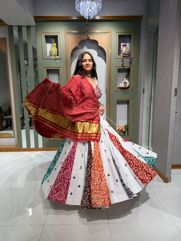 Mirror Work Chaniya Choli with Corset Blouse & Lagadi Patta Bandhej Dupatta