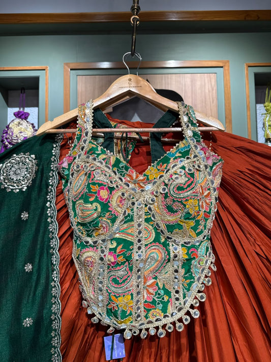 Designer Mirror Work Chaniya Choli with Corset Blouse & 10–12 Meter Flair